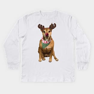 Dog with Reindeer Antlers Kids Long Sleeve T-Shirt